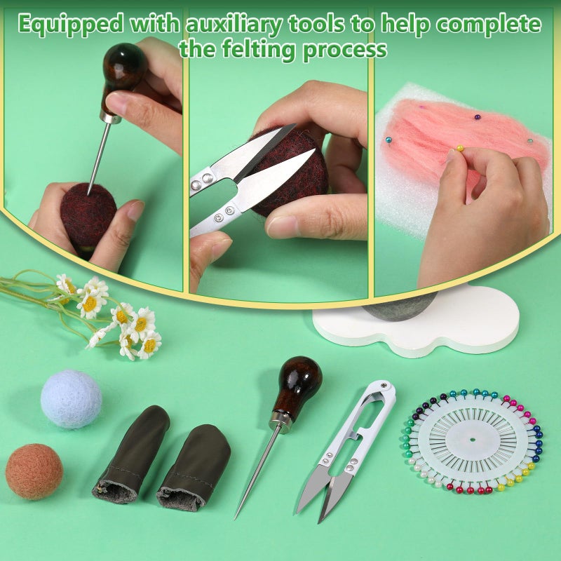 IMZAY Needle Felting Tools, Wool Felting Supplies, Needle Felting Kit with 60 Pcs Needles, Foam Mat, Wooden Handle, Scissors, Perfect for DIY Felting Wool Projects - Image 4